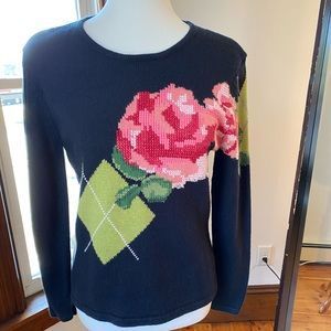 Vintage Black and floral pattern Sweater Large